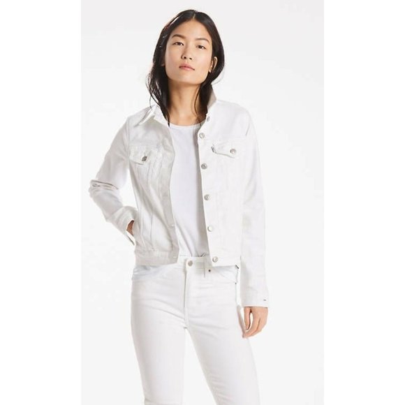 LEVIS jean jacket outerwear stretch denim casual classic trucker white MEDIUM